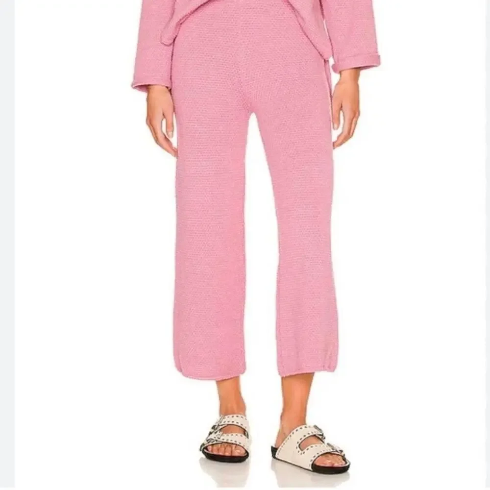 Free People Rose Pink Hailee Sweater Waffle Knit Wide Leg Cropped Pants Sz.L
